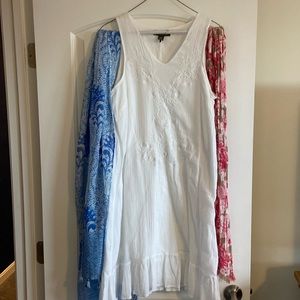 Tommy Bahama White Linen Sleeveless Dress with two scarves